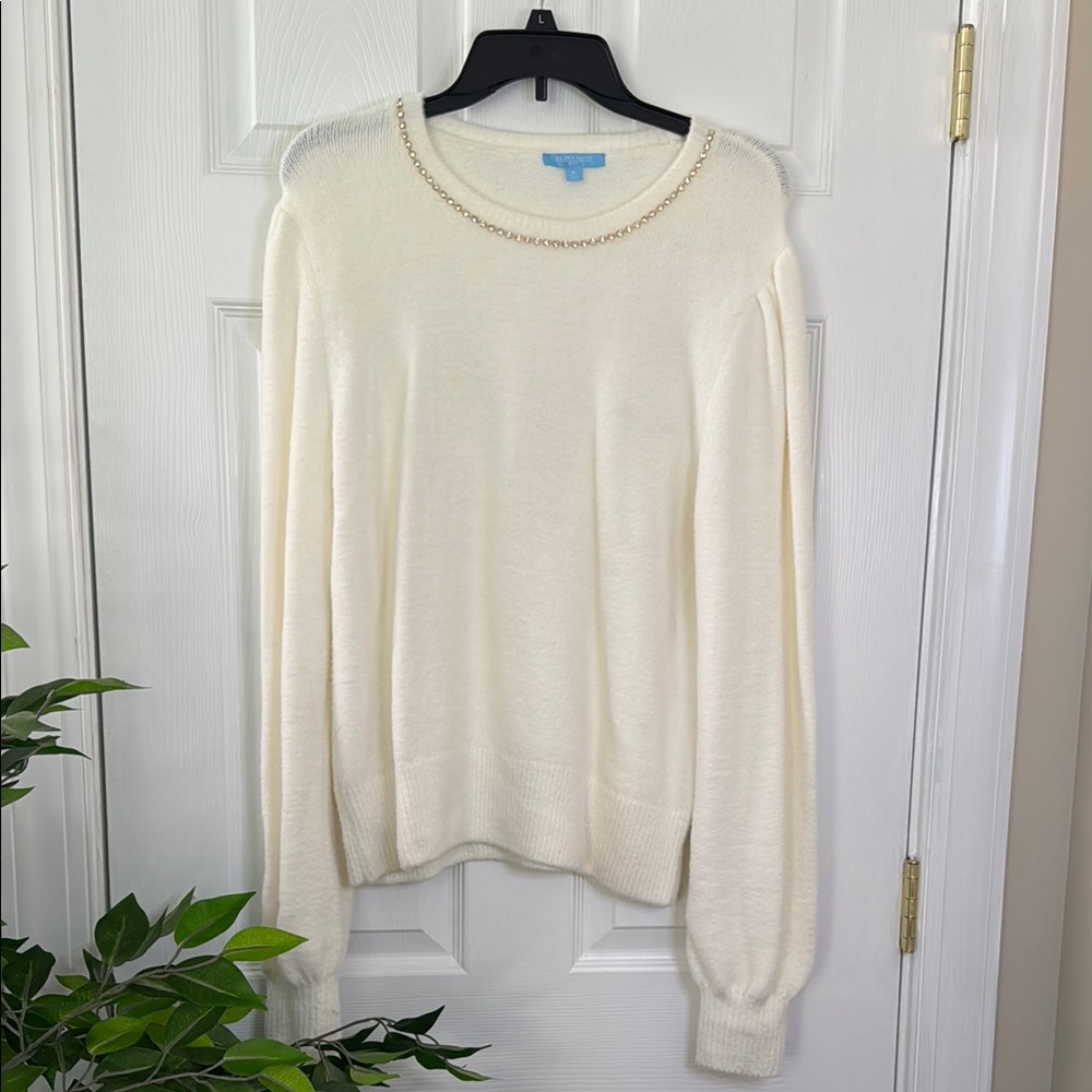 Draper James Cream Crew Neck Sweater with Relaxed Fit